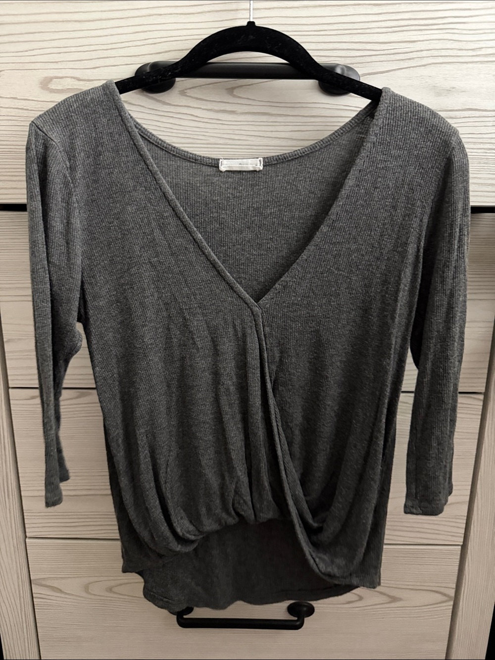 Full Tilt Charcoal Gray Surplice Wrap Top